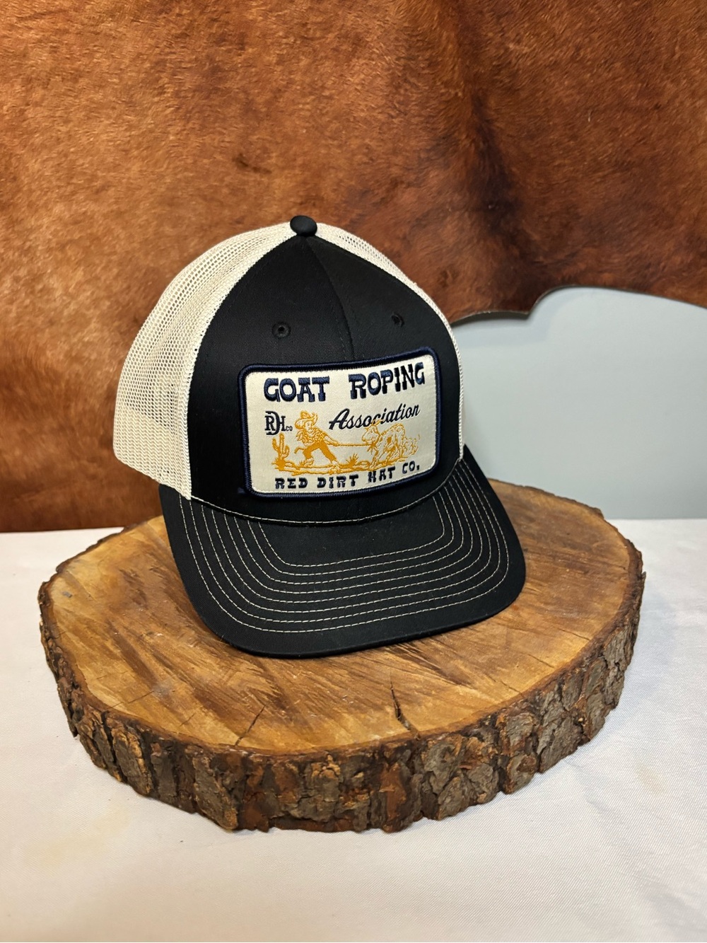 Red Dirt Hat Co. Goat Roping Association Trucker Hat | Black & White Snapback
